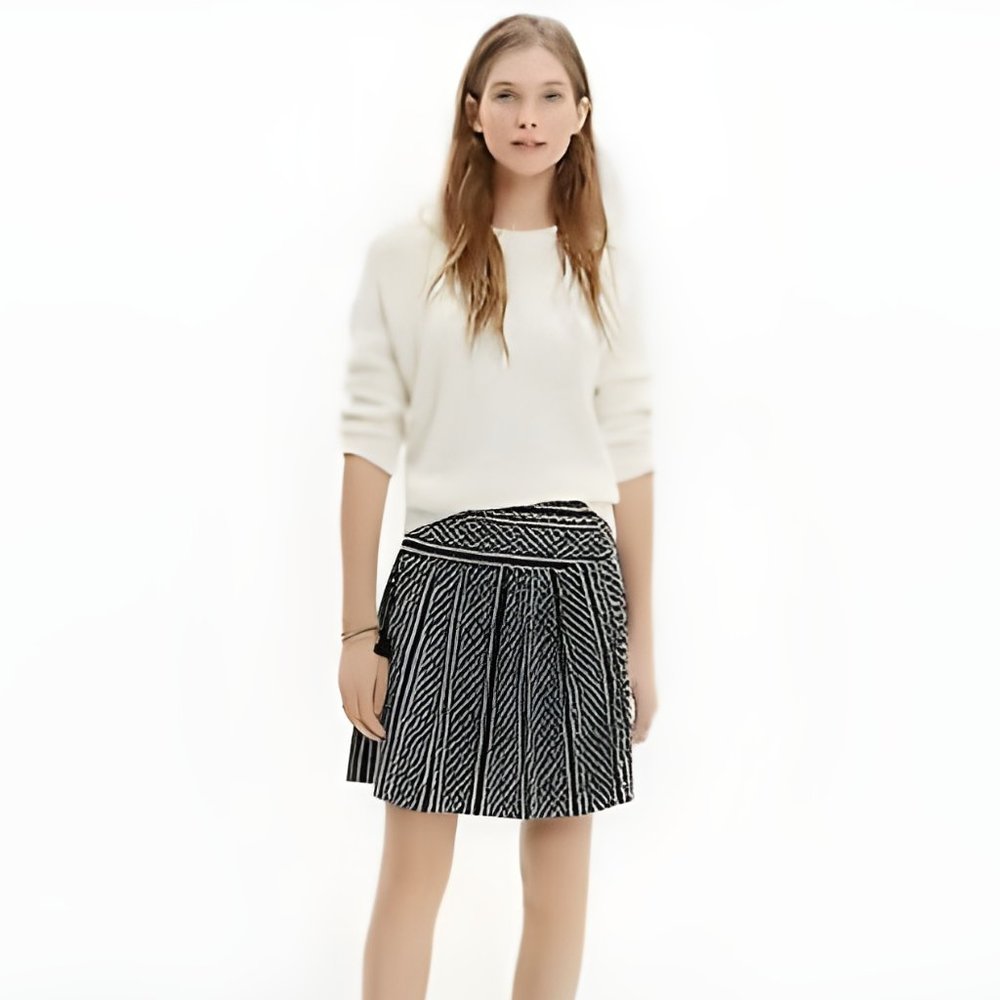 Madewell Silk Black & White Skyline Skirt in Tidal Wave Size 4